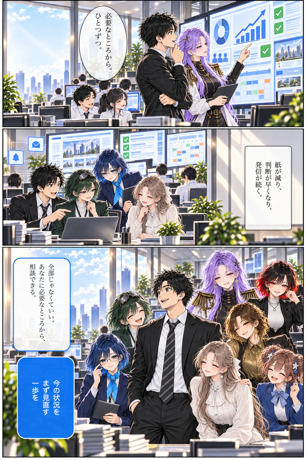 社長と担当メンバーが次の改善へ進み、問い合わせを促す最終ページ